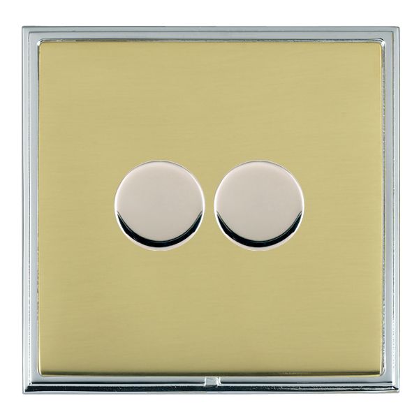 Linea-Scala CFX Bright Chrome Frame/Polished Brass Front 2 gang 100W LED 2 Way Push On/Off Rotary Dimmer Bright Chrome