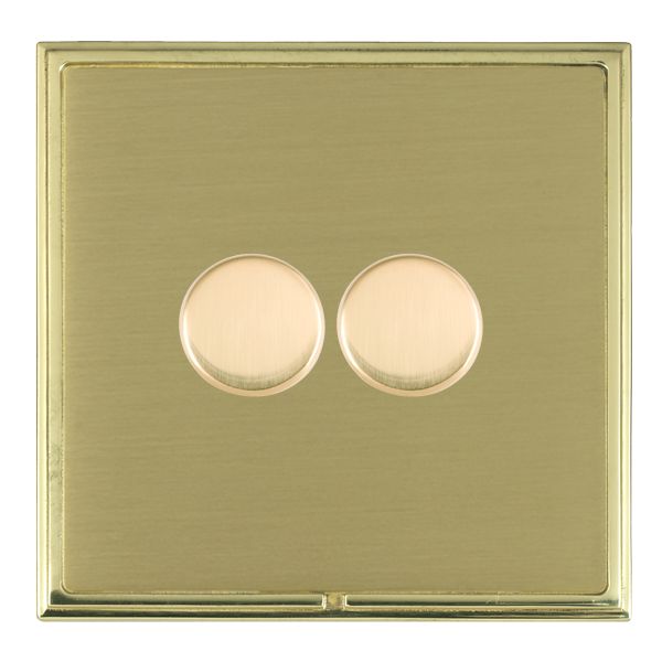 Linea-Scala CFX Polished Brass Frame/Satin Brass Front 2 gang 100W LED 2 Way Push On/Off Rotary Dimmer Polished Brass