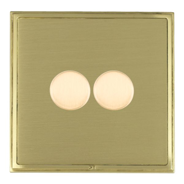 Linea-Scala CFX Satin Brass Frame/Satin Brass Front 2 gang 100W LED 2 Way Push On/Off Rotary Dimmer Satin Brass