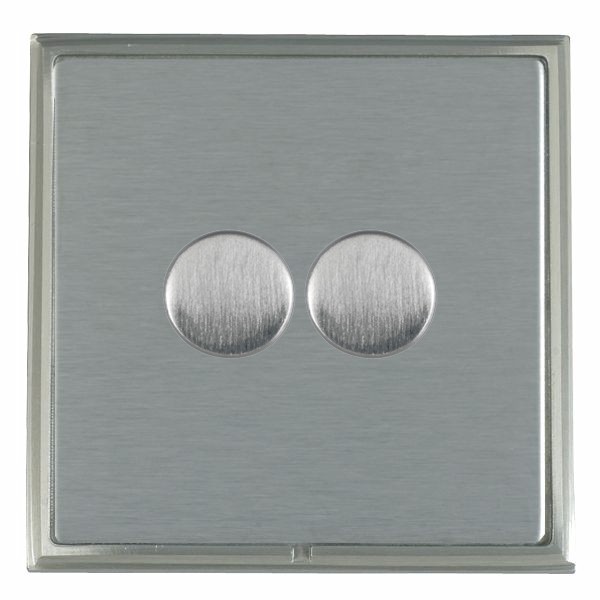 Linea-Scala CFX Satin Nickel Frame/Satin Steel Front 2 gang 100W LED 2 Way Push On/Off Rotary Dimmer Satin Steel