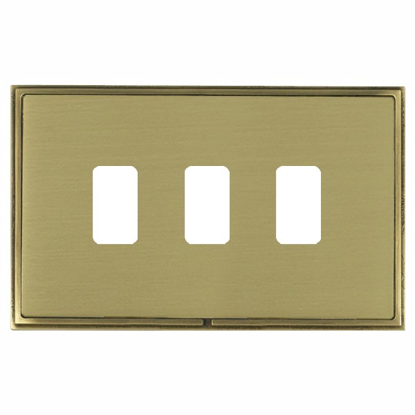 Linea-Scala CFX Grid-IT Antique Brass Frame/Satin Brass Front 3 Gang Grid Fix Aperture Plate with Grid