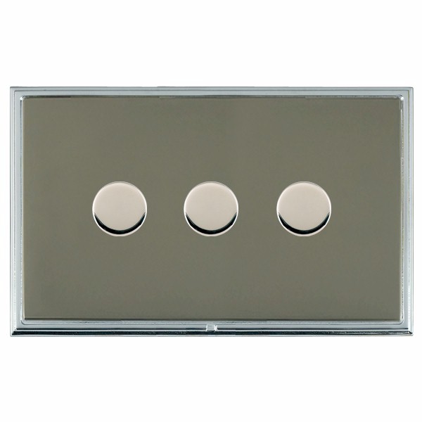 Linea-Scala CFX Bright Chrome Frame/Black Nickel Front 3 gang 100W LED 2 Way Push On/Off Rotary Dimmer Bright Chrome