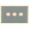 Linea-Scala CFX Polished Brass Frame/Satin Steel Front 3 gang 100W LED 2 Way Push On/Off Rotary Dimmer Polished Brass