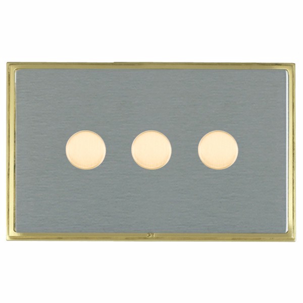 Linea-Scala CFX Satin Brass Frame/Satin Steel Front 3 gang 100W LED 2 Way Push On/Off Rotary Dimmer Satin Brass