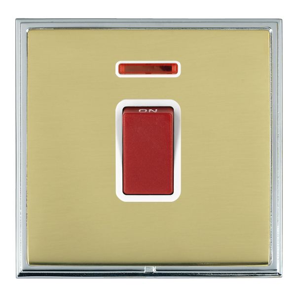 Linea-Scala CFX Bright Chrome Frame/Polished Brass Front 1 gang 45A Double Pole Rocker and Neon Red/White