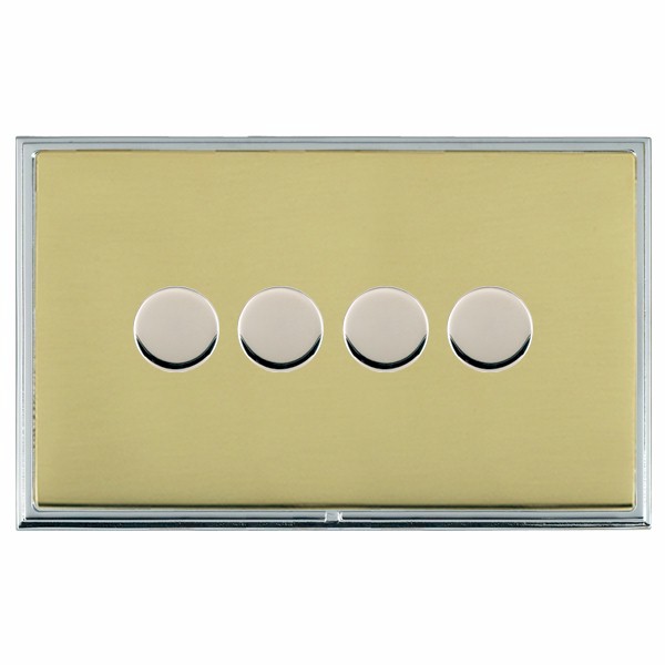 Linea-Scala CFX Bright Chrome Frame/Polished Brass Front 4 gang 100W LED 2 Way Push On/Off Rotary Dimmer Bright Chrome