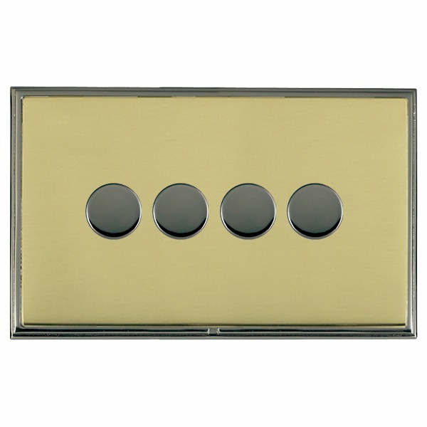 Linea-Scala CFX Black Nickel Frame/Polished Brass Front 4 gang 100W LED 2 Way Push On/Off Rotary Dimmer Black Nickel