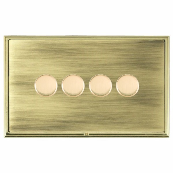Linea-Scala CFX Polished Brass Frame/Antique Brass Front 4 gang 100W LED 2 Way Push On/Off Rotary Dimmer Polished Brass