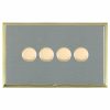 Linea-Scala CFX Polished Brass Frame/Satin Steel Front 4 gang 100W LED 2 Way Push On/Off Rotary Dimmer Polished Brass