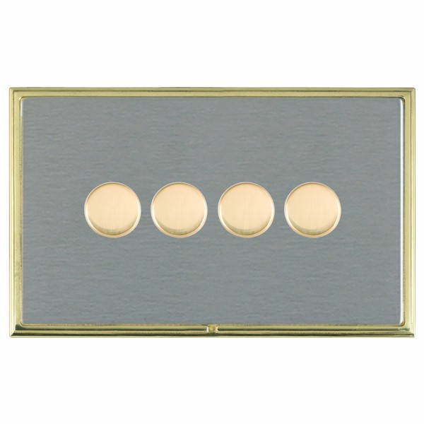 Linea-Scala CFX Polished Brass Frame/Satin Steel Front 4 gang 100W LED 2 Way Push On/Off Rotary Dimmer Polished Brass