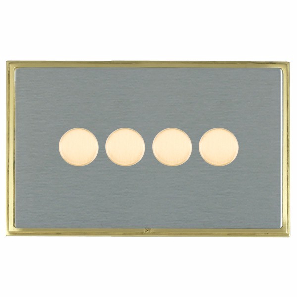 Linea-Scala CFX Satin Brass Frame/Satin Steel Front 4 gang 100W LED 2 Way Push On/Off Rotary Dimmer Satin Brass