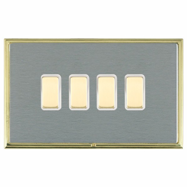 Linea-Scala CFX Polished Brass Frame/Satin Steel Front 4 gang Multi-Way Touch Slave Controller Polished Brass/White