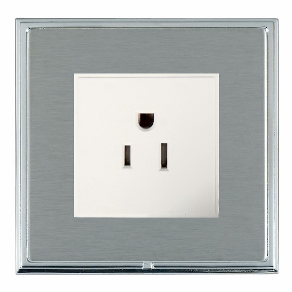 Linea-Scala CFX Bright Chrome Frame/Satin Steel Front 1 gang 15A 110V AC American Unswitched Socket White
