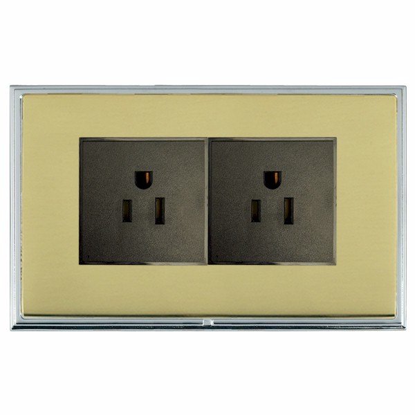Linea-Scala CFX Bright Chrome Frame/Polished Brass Front 2 gang 15A 110V AC American Unswitched Socket Black
