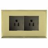 Linea-Scala CFX Polished Brass Frame/Polished Brass Front 2 gang 15A 110V AC American Unswitched Socket Black