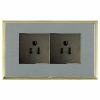 Linea-Scala CFX Polished Brass Frame/Satin Steel Front 2 gang 15A 110V AC American Unswitched Socket Black