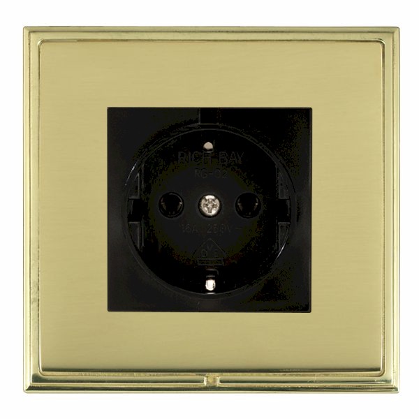 Linea-Scala CFX Polished Brass Frame/Polished Brass Front 1 gang 10/16A 220/250V AC German Unswitched Socket Black