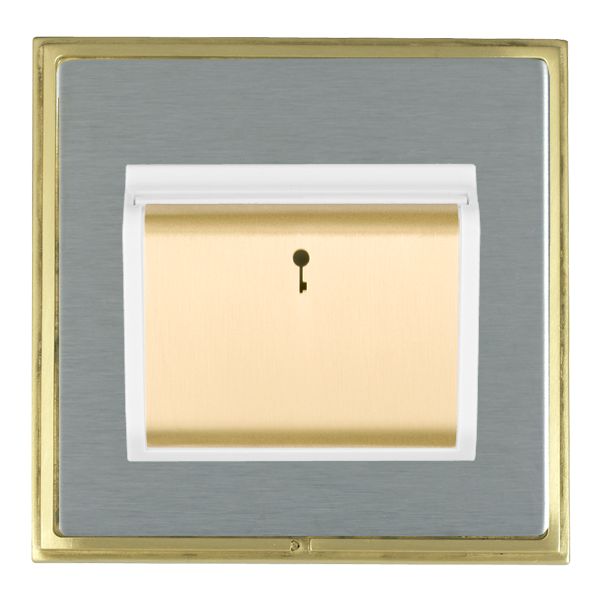 Linea-Scala CFX Satin Brass Frame/Satin Steel Front 1 gang 10A (6AX) Card Switch On/Off with Blue LED Locator Satin Brass/White