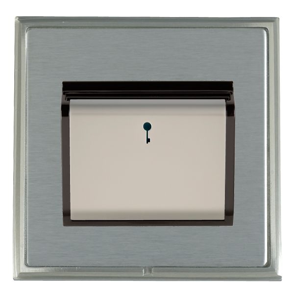 Linea-Scala CFX Satin Nickel Frame/Satin Steel Front 1 gang 10A (6AX) Card Switch On/Off with Blue LED Locator Satin Steel/Black