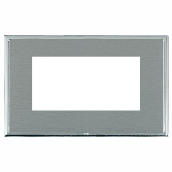Linea-Scala CFX EuroFix Bright Chrome Frame/Satin Steel Front Double Plate complete with 4 EuroFix Apertures 100x50mm and Grid