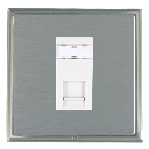 Linea-Scala CFX Satin Nickel Frame/Satin Steel Front 1 gang RJ12 Outlet – Unshielded White