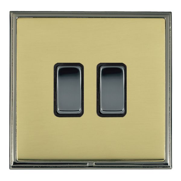 Linea-Scala CFX Black Nickel Frame/Polished Brass Front 2 gang 20AX 2 Way Rocker Black Nickel/Black