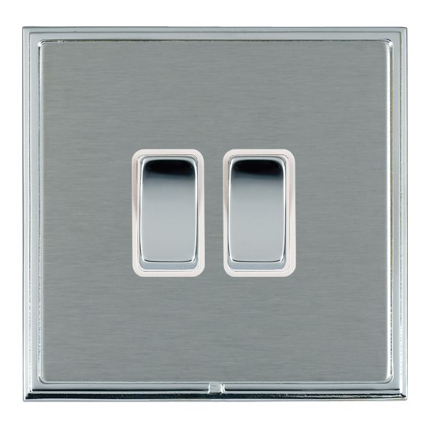 Linea-Scala CFX Bright Chrome Frame/Satin Steel Front 2 gang 10AX 2 Way Rocker Bright Chrome/White