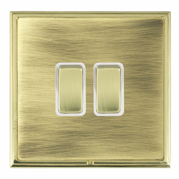 Linea-Scala CFX Polished Brass Frame/Antique Brass Front 2 gang 10AX 2 Way Rocker Polished Brass/White