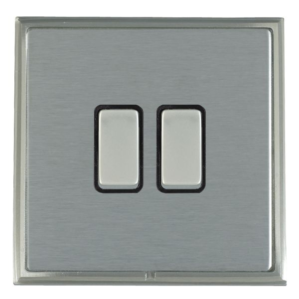 Linea-Scala CFX Satin Nickel Frame/Satin Steel Front 2 gang 10AX 2 Way Rocker Satin Steel/Black