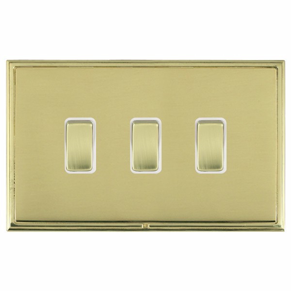 Linea-Scala CFX Polished Brass Frame/Polished Brass Front 3 gang 20AX 2 Way Rocker Polished Brass/White