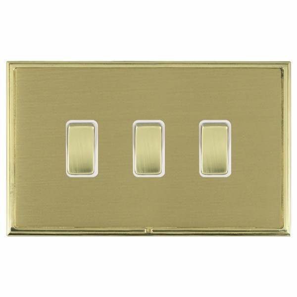 Linea-Scala CFX Polished Brass Frame/Satin Brass Front 3 gang 20AX 2 Way Rocker Polished Brass/White