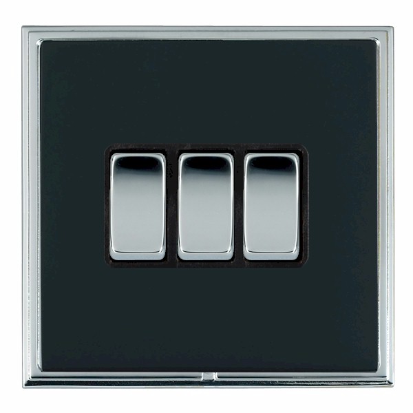 Linea-Scala CFX Bright Chrome Frame/Piano Black Front 3 gang 10AX 2 Way Rocker Bright Chrome/Black