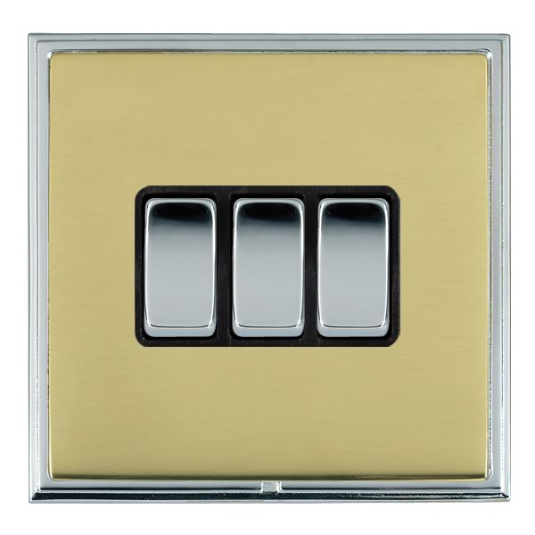 Linea-Scala CFX Bright Chrome Frame/Polished Brass Front 3 gang 10AX 2 Way Rocker Bright Chrome/Black