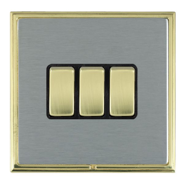 Linea-Scala CFX Polished Brass Frame/Satin Steel Front 3 gang 10AX 2 Way Rocker Polished Brass/Black