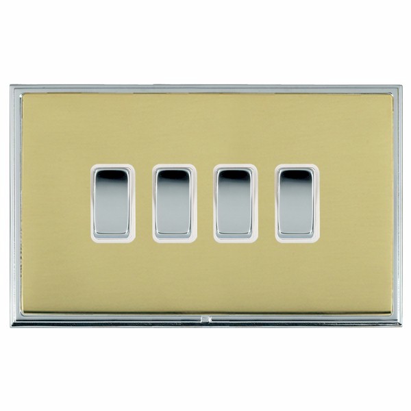 Linea-Scala CFX Bright Chrome Frame/Polished Brass Front 4 gang 20AX 2 Way Rocker Bright Chrome/White
