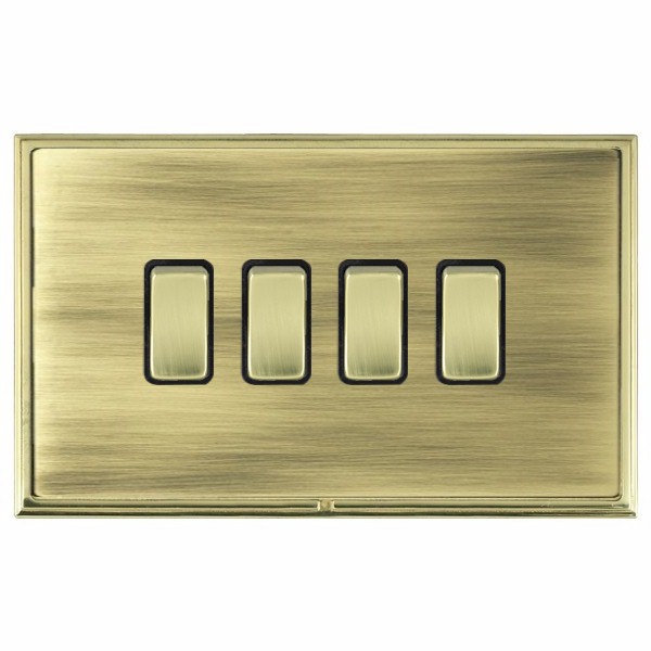 Linea-Scala CFX Polished Brass Frame/Antique Brass Front 4 gang 20AX 2 Way Rocker Polished Brass/Black