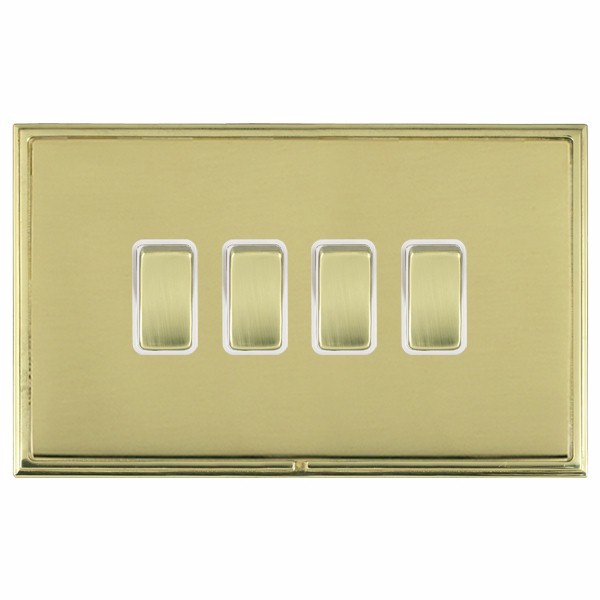Linea-Scala CFX Polished Brass Frame/Polished Brass Front 4 gang 20AX 2 Way Rocker Polished Brass/White