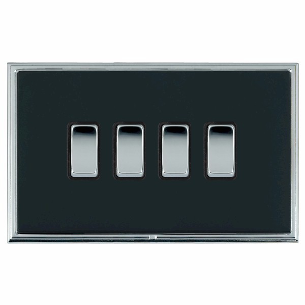 Linea-Scala CFX Bright Chrome Frame/Piano Black Front 4 gang 10AX 2 Way Rocker Bright Chrome/Black