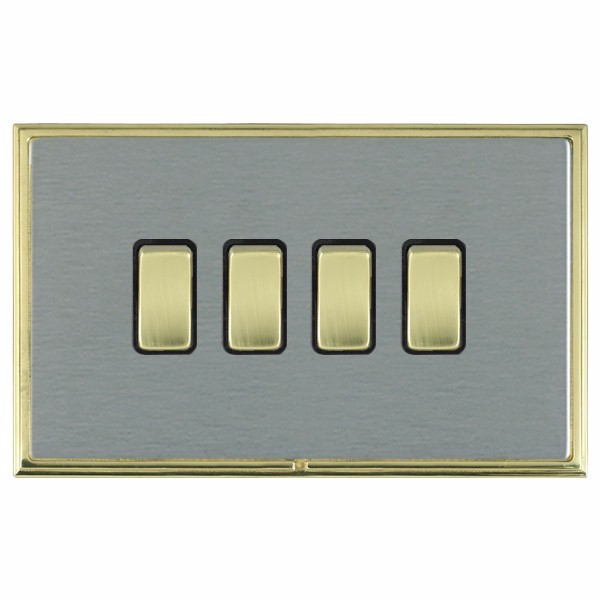 Linea-Scala CFX Polished Brass Frame/Satin Steel Front 4 gang 10AX 2 Way Rocker Polished Brass/Black