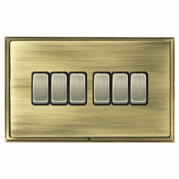 Linea-Scala CFX Antique Brass Frame/Antique Brass Front 6 gang 10AX 2 Way Rocker Antique Brass/Black