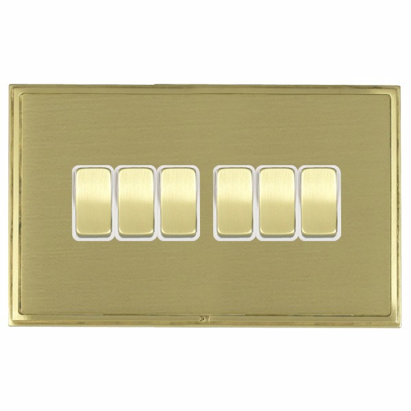 Linea-Scala CFX Satin Brass Frame/Satin Brass Front 6 gang 10AX 2 Way Rocker Satin Brass/White