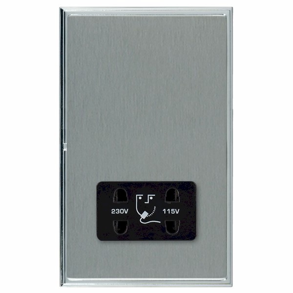 Linea-Scala CFX Bright Chrome Frame/Satin Steel Front Shaver Dual Voltage Unswitched Socket (Vertically Mounted) Black