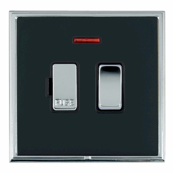 Linea-Scala CFX Bright Chrome Frame/Piano Black Front 1 gang 13A Double Pole Fused Spur and Neon Bright Chrome/Black