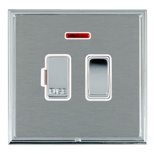 Linea-Scala CFX Bright Chrome Frame/Satin Steel Front 1 gang 13A Double Pole Fused Spur and Neon Bright Chrome/White