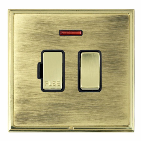 Linea-Scala CFX Polished Brass Frame/Antique Brass Front 1 gang 13A Double Pole Fused Spur and Neon Polished Brass/Black