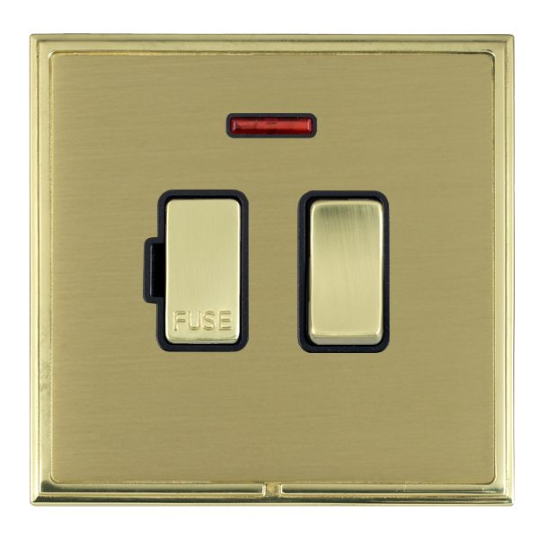 Linea-Scala CFX Polished Brass Frame/Satin Brass Front 1 gang 13A Double Pole Fused Spur and Neon Polished Brass/Black