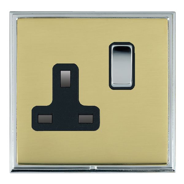 Linea-Scala CFX Bright Chrome Frame/Polished Brass Front 1 gang 13A Double Pole Switched Socket Bright Chrome/Black