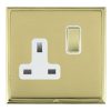 Linea-Scala CFX Polished Brass Frame/Polished Brass Front 1 gang 13A Double Pole Switched Socket Polished Brass/White