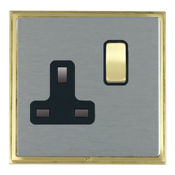 Linea-Scala CFX Satin Brass Frame/Satin Steel Front 1 gang 13A Double Pole Switched Socket Satin Brass/Black