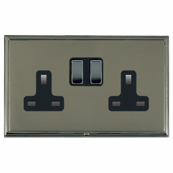 Linea-Scala CFX Black Nickel Frame/Black Nickel Front 2 gang 13A Double Pole Switched Socket Black Nickel/Black